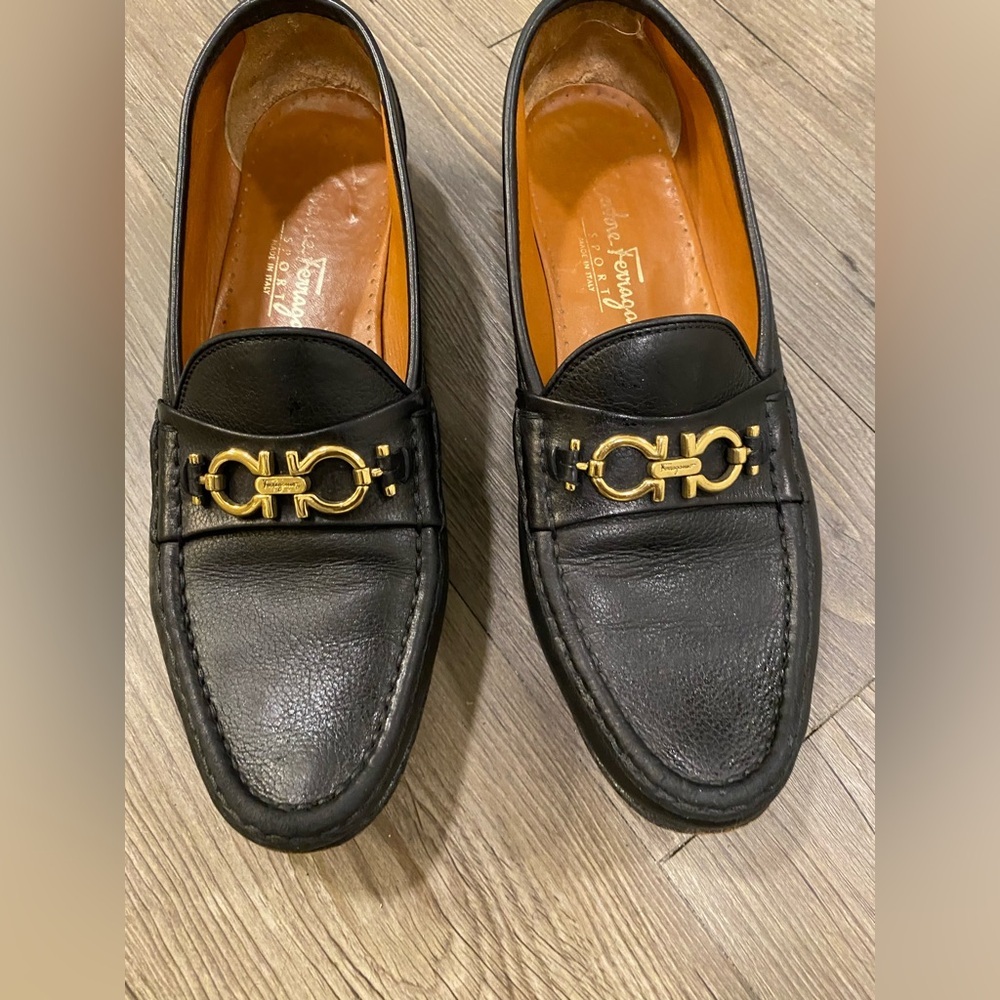 Women’s Salvatore Ferragamo Black Loafers with Gold Accent